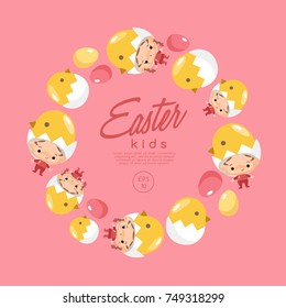 Boy and girl wearing Easter fancy hat : Vector Illustration