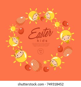 Boy and girl wearing Easter fancy hat : Vector Illustration