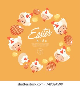 Boy and girl wearing Easter fancy hat : Vector Illustration