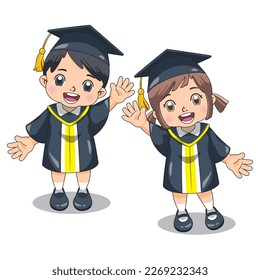 A boy and a girl wearing a graduation cap and gown.