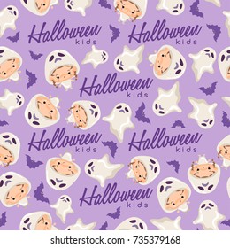 Boy and girl wearing Halloween fancy hat : Seamless Pattern : Vector Illustration