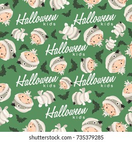 Boy and girl wearing Halloween fancy hat : Seamless Pattern : Vector Illustration