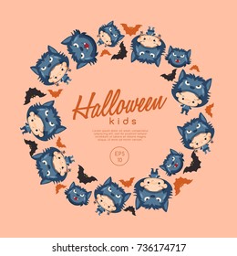 Boy and girl wearing Halloween fancy hat : Vector Illustration