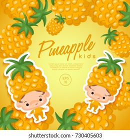 Boy and girl wearing Pineapple shaped hat : Vector Illustration