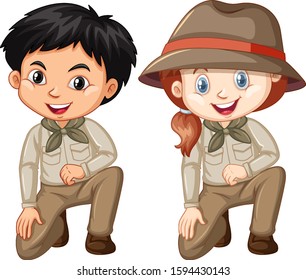 Boy and girl wearing safari outfit illustration