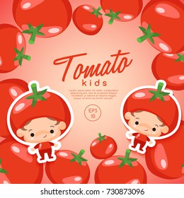 Boy and girl wearing Tomato shaped hat : Vector Illustration