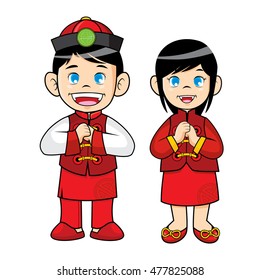 Boy and Girl wearing traditional chinese clothes