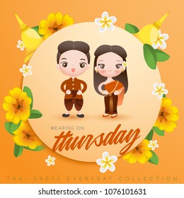 Boy and girl wearing traditional Thai dress : Vector Illustration