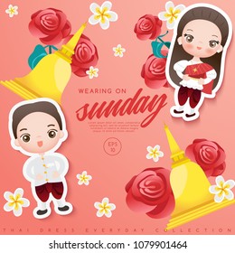 Boy and girl wearing traditional Thai dress : Vector Illustration