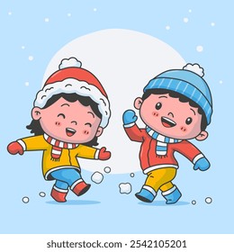 A boy and a girl are wearing winter clothes