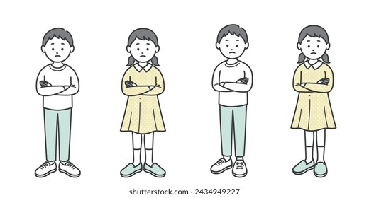 A boy and a girl who are thinking with their arms crossed