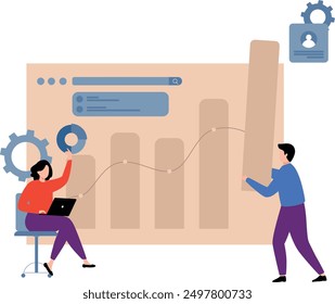 A boy and girl are working on a bar graph of business.