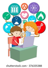 Junge und Mädchen, die an Computergrafik arbeiten