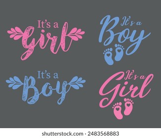 It's a Boy, It's a Girll vector cute illustration for a baby gender annoucement set 