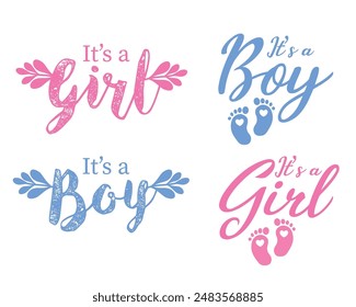 It's a Boy, It's a Girll vector cute illustration for a baby gender annoucement set 