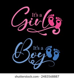 It's a Boy, It's a Girll vector cute illustration for a baby gender annoucement set 