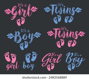 It's a Boy, It's a Girll vector cute illustration for a baby gender annoucement set 