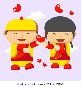 Boy and Girls cute illustration celebrate chinese new years together