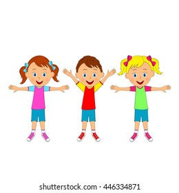 boy and girls are doing exercises,illustration, vector