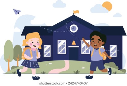 boy and girls going to school