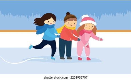 boy and girls ice skating