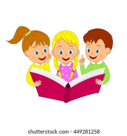 boy and girls read book, illustration, vector