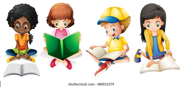 Boys Girls Reading Books Illustration Stock Vector (Royalty Free ...