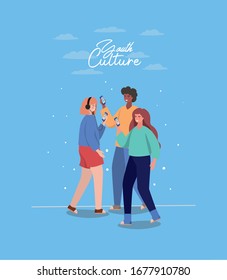 Boy and girls with smartphones design, Youth culture people cool person human profile and user theme Vector illustration