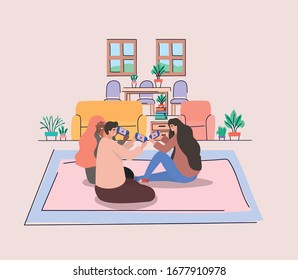 Boy and girls with smartphones at home design, Youth culture people cool person human profile and user theme Vector illustration