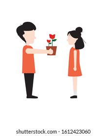 the boy give flower to girl