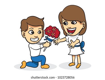 boy give flower to girlfriend when valentine day romantic dinner, february, surprise love, romantic