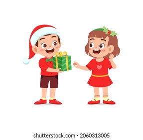 boy give present to girl for christmas