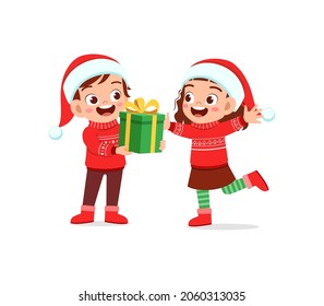 boy give present to girl for christmas