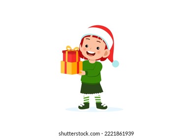 El chico da regalo. Vector infantil para navidad