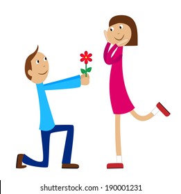 boy gives a flower to the girl,vector illustration