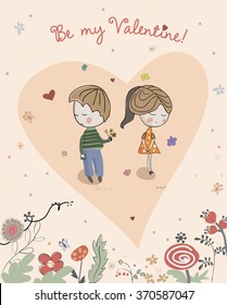 Boy gives flowers to Little Girl.  