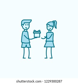 boy gives a gift to girl 2 colored line icon. Simple colored element illustration. boy gives a gift to girl outline symbol design from friendship set