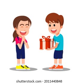 un niño le da un regalo a su lindo amigo