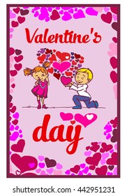 the boy gives the girls lots of hearts in the Valentine's holiday