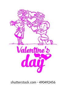 the boy gives the girls lots of hearts in the Valentine's holiday