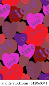 the boy gives the girls lots of hearts in the Valentine's holiday. seamless background of hearts, funny valentine, birds, text love