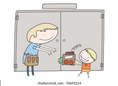 Boy gives handmade gift to his dad