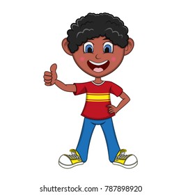 Boy gives thumbs up cartoon vector