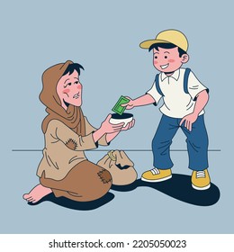 Boy Giving Alms to Beggars