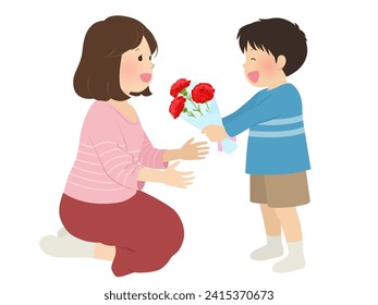 A boy giving a carnation on Mother's Day