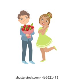 Boy Giving Flower Bouquet To A Girl