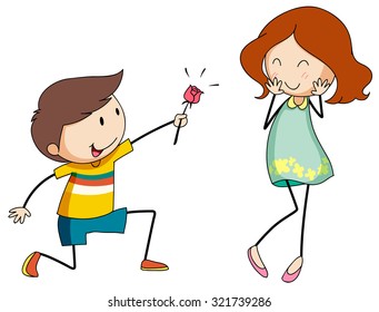 Boy giving flower to girlfriend illustration