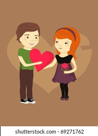 boy giving girl a heart