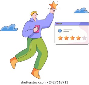 Boy giving Happy Rate Customer Service Illustration