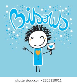 Boy giving kisses. Vector poster ideal for gifts for children such as card, mug, t-shirt